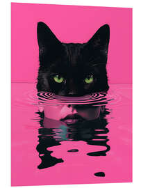 Hartschaumbild Katzenfrau in rosa Wasser - nobelart