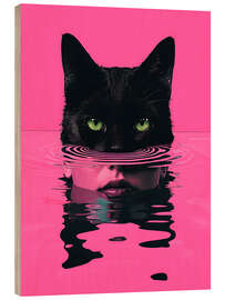 Holzbild Katzenfrau in rosa Wasser - nobelart