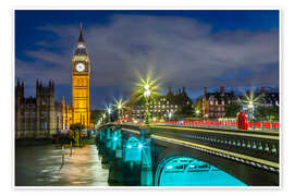 Poster Big Ben und die Westminster Bridge bei Nacht - Melanie Viola