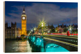 Holzbild Big Ben und die Westminster Bridge bei Nacht - Melanie Viola