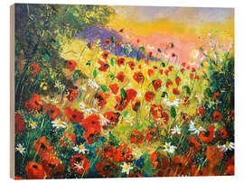 Holzbild Rote Mohnblumen