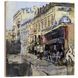 Holzbild Belebte Straßenszene Bar in Potsdam - Eduard Warkentin