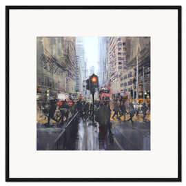 Gerahmter Kunstdruck Straßenszene vor einer Tramhaltestelle in Hong Kong