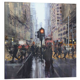 Magnettafel Straßenszene vor einer Tramhaltestelle in Hong Kong