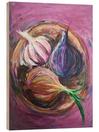 Holzbild Knoblauch und Zwiebeln - Dawn Underwood