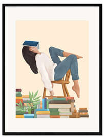 Gerahmter Kunstdruck Verloren in meinen Büchern