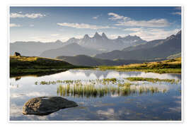 Wandbild Bergsee mit Spiegelung in den Alpen im Sommer, Frankreich - Tobias Richter