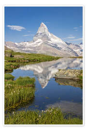 Wandbild Matterhorn mit Spiegelung im See im Sommer - Tobias Richter
