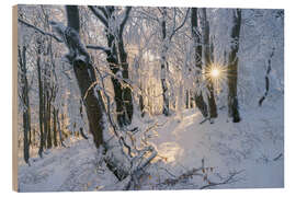 Holzbild Verschneiter Wald im Erzgebirge