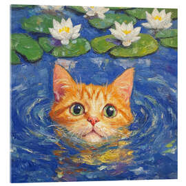 Acrylglasbild Schwimmende orangefarbene Katze