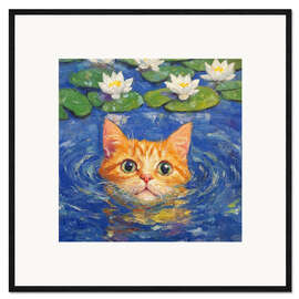 Gerahmter Kunstdruck Schwimmende orangefarbene Katze