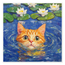 Poster Schwimmende orangefarbene Katze