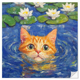 Wandsticker Schwimmende orangefarbene Katze