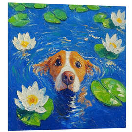Hartschaumbild Hund schwimmt im See - DejaReve