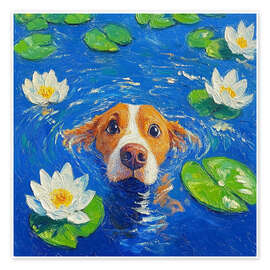 Wandbild Hund schwimmt im See - DejaReve