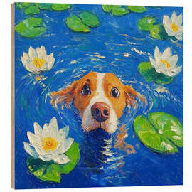Holzbild Hund schwimmt im See - DejaReve