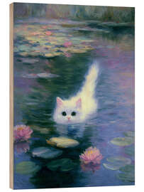Holzbild Süßes Kätzchen am Baden