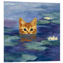 Hartschaumbild Orangefarbene Katze schwimmt im Wasser - DejaReve