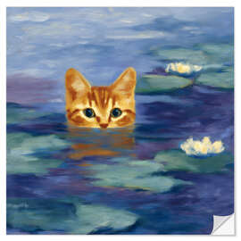 Wandsticker Orangefarbene Katze schwimmt im Wasser - DejaReve