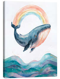 Leinwandbild Aquarell Wal mit Regenbogen - nobelart
