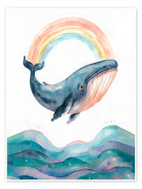 Poster Aquarell Wal mit Regenbogen - nobelart