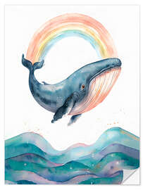 Wandsticker Aquarell Wal mit Regenbogen - nobelart