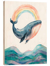 Holzbild Aquarell Wal mit Regenbogen - nobelart