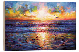 Holzbild Sonnenuntergang am Strand