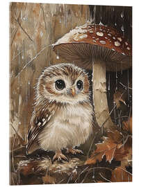 Acrylglasbild Kleine Eule unter einem Pilz