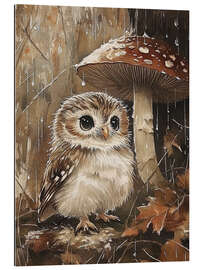 Gallery Print Kleine Eule unter einem Pilz