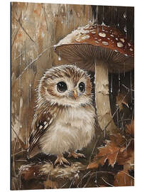 Magnettafel Kleine Eule unter einem Pilz