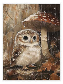 Poster Kleine Eule unter einem Pilz