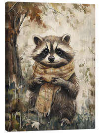 Leinwandbild Waschbär im Schal