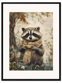 Gerahmter Kunstdruck Waschbär im Schal