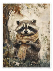 Poster Waschbär im Schal