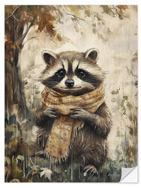 Wandsticker Waschbär im Schal