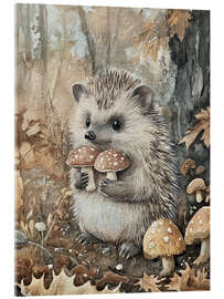 Acrylglasbild Igel mit Pilzen