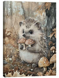 Leinwandbild Igel mit Pilzen