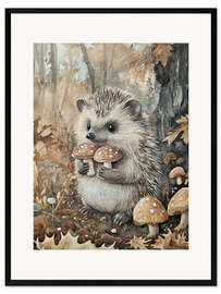 Gerahmter Kunstdruck Igel mit Pilzen