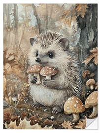 Wandsticker Igel mit Pilzen