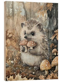 Holzbild Igel mit Pilzen