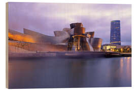 Holzbild Guggenheim Museum Bilbao am Abend