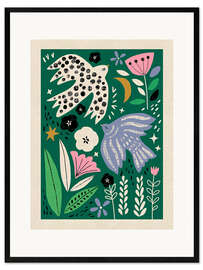 Gerahmter Kunstdruck Taube und Meise