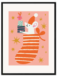 Gerahmter Kunstdruck Niedliche Maus mit Geschenken