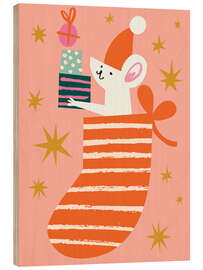 Holzbild Niedliche Maus mit Geschenken