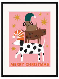 Gerahmter Kunstdruck Weihnachtsbaum der Hunde