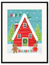 Gerahmter Kunstdruck Happy Holidays - Pfefferkuchenhaus
