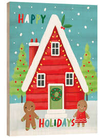 Holzbild Happy Holidays - Pfefferkuchenhaus