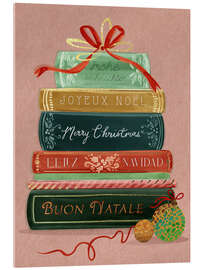 Acrylglasbild Frohe Weihnachten mit internationalen Büchern