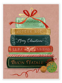 Poster Frohe Weihnachten mit internationalen Büchern